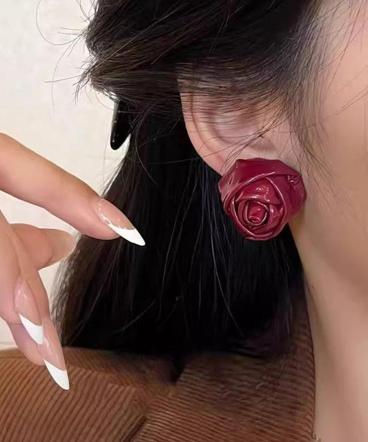 Boucles d'oreilles à tige en PU rouge faites à la main - Amawinc