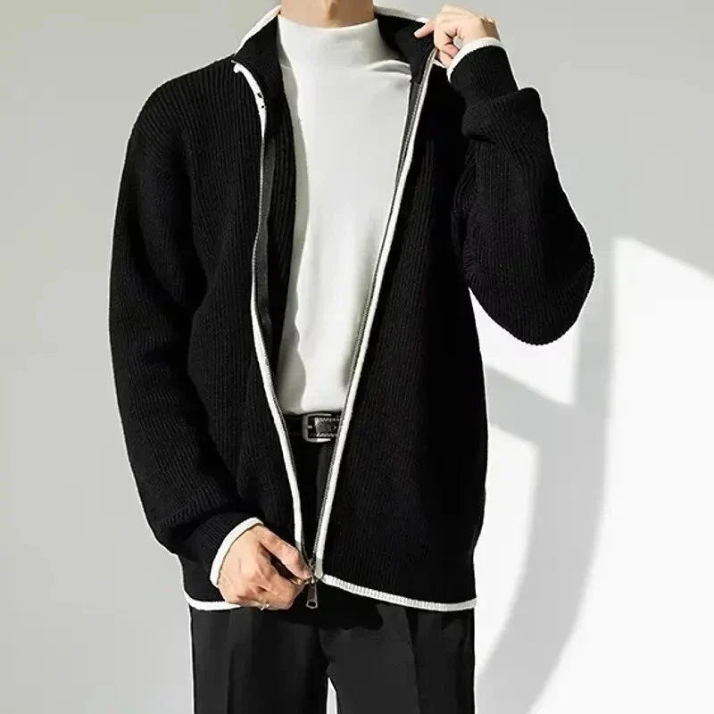 Hank Cardigan En Maille À Bordure Contrastée Pour Homme Zip Entier Avec Tissu Premium Amawinc