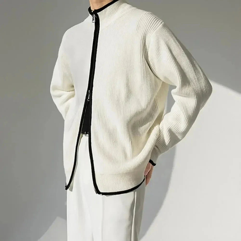 Hank Cardigan En Maille À Bordure Contrastée Pour Homme Zip Entier Avec Tissu Premium Amawinc