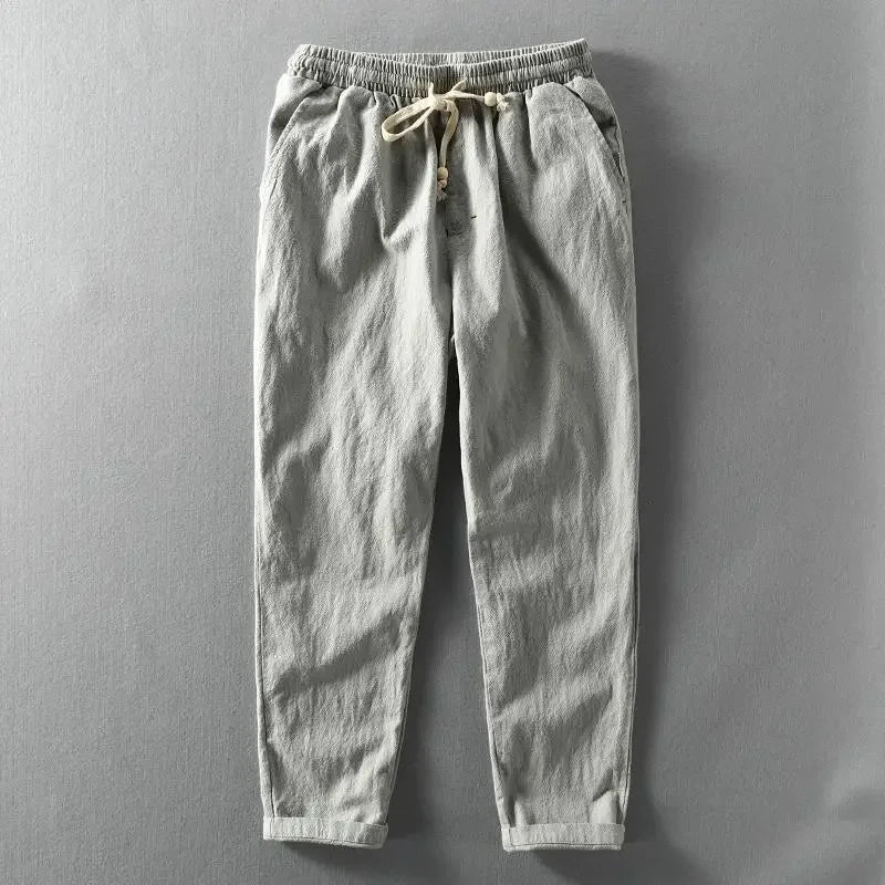 Harajuku Pantalon En Lin Décontracté Avec Taille Élastique Et Cordon Contrastant Pour Une Silhouette Épurée