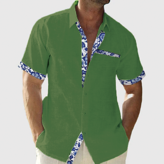 Chemise Josiah En Lin À Bordure Florale Amawinc Légère Tropicale Bouton Front Pour Vacances À La Plage