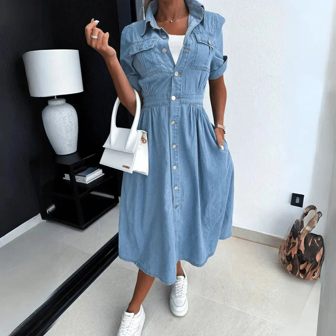 Robe Chemise Boutonnée En Denim Midi Harper Waylynn Pour Printemps Été Confortable