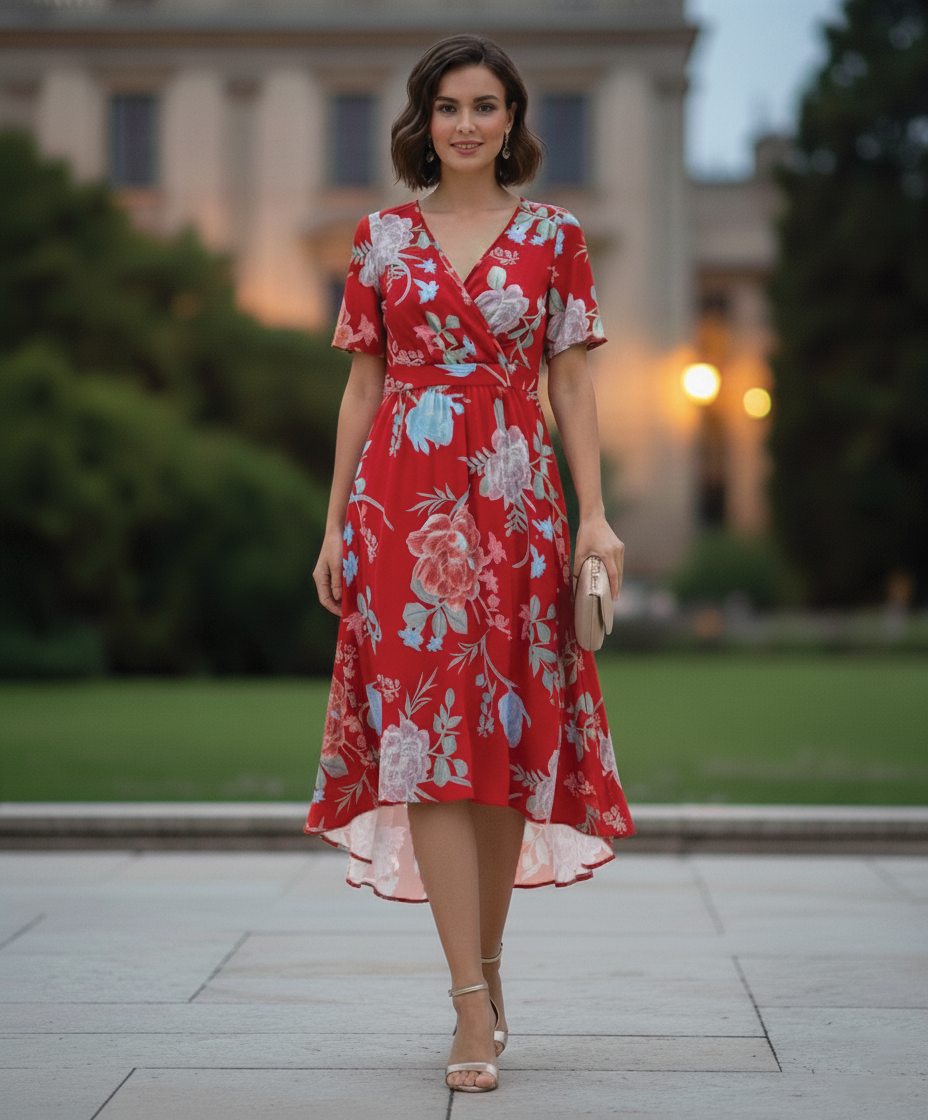 Robe Midi Cache-Coeur Kathy Amawinc Légère Et Fluide Idéale Pour Sorties Printanières Jardins Et Mariages