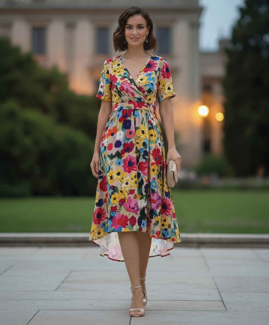Robe Midi Cache-Coeur Kathy Amawinc Légère Et Fluide Idéale Pour Sorties Printanières Jardins Et Mariages