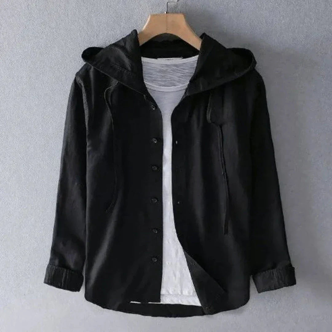 Chemise À Capuche Rayée En Lin Léger Coupe Décontractée Pour Homme Printemps Été Avec Boutons