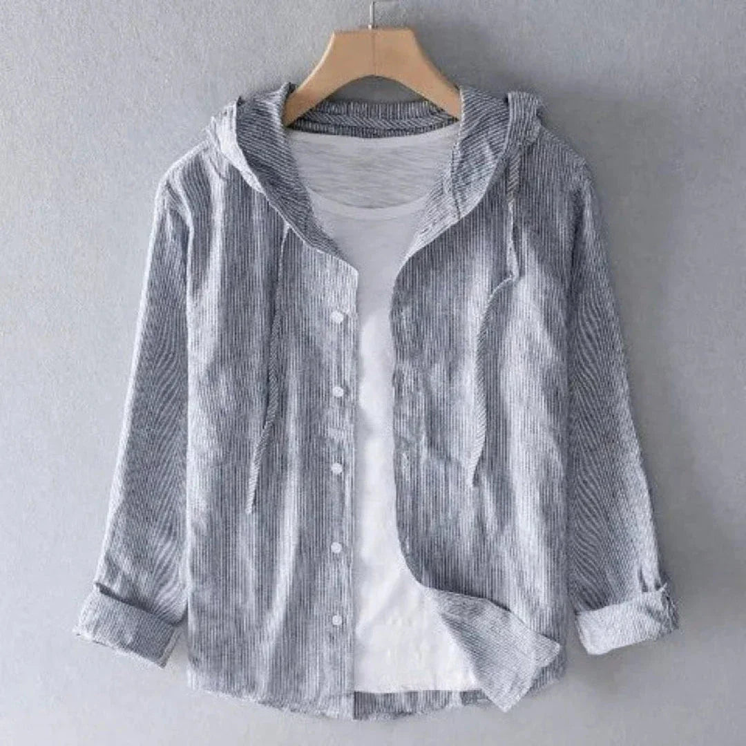 Chemise À Capuche Rayée En Lin Léger Coupe Décontractée Pour Homme Printemps Été Avec Boutons