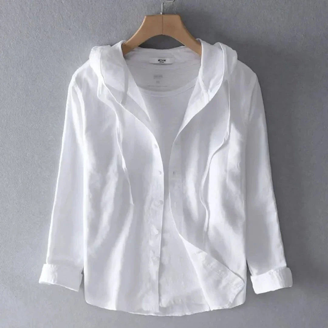 Chemise À Capuche Rayée En Lin Léger Coupe Décontractée Pour Homme Printemps Été Avec Boutons