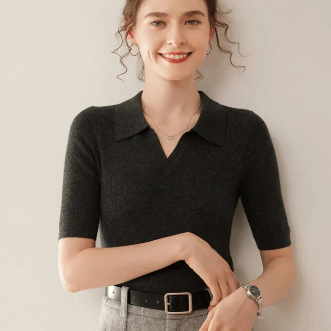 Hattie Polo Tricot 100 Pourcent Cachemire Col Polo Slim Fit Élégance Intemporelle Polyvalente Pour Quotidien Et Bureau