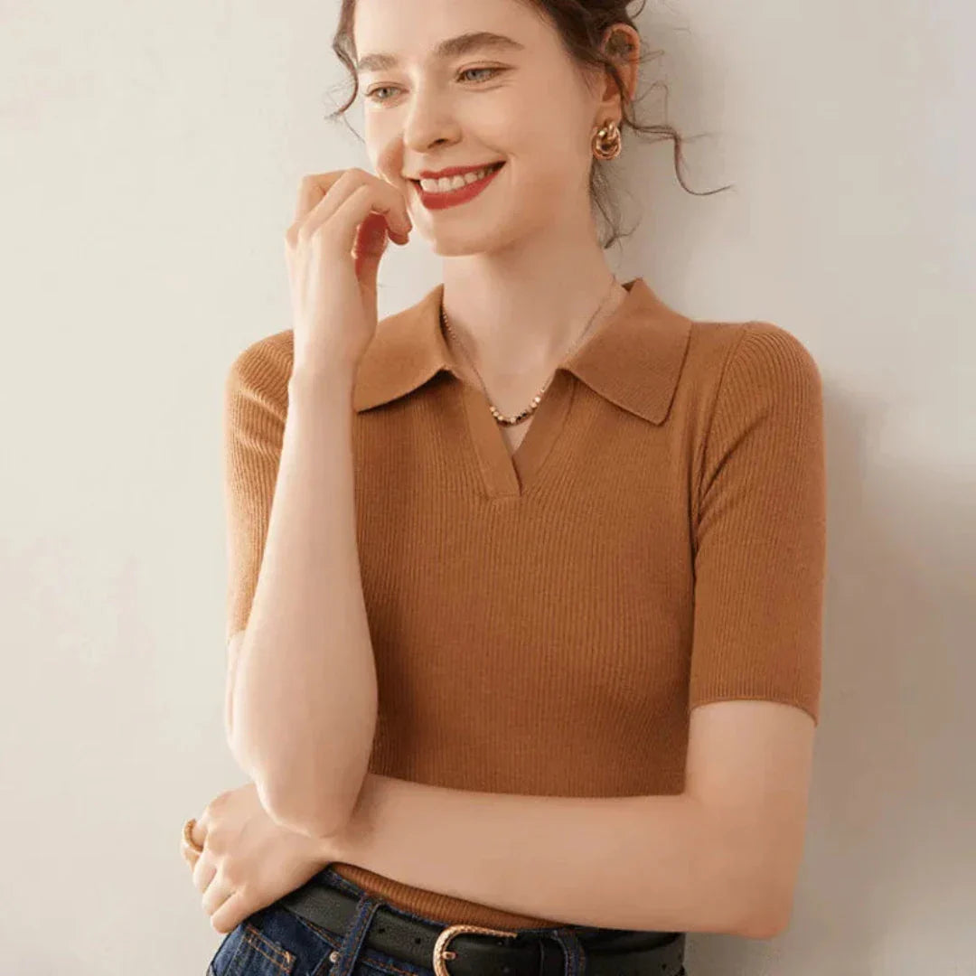 Hattie Polo Tricot 100 Pourcent Cachemire Col Polo Slim Fit Élégance Intemporelle Polyvalente Pour Quotidien Et Bureau