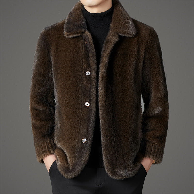 Veste Pour Homme Regular Fit En Fausse Fourrure Avec Col Boutonné Devant Pour Hiver Décontracté