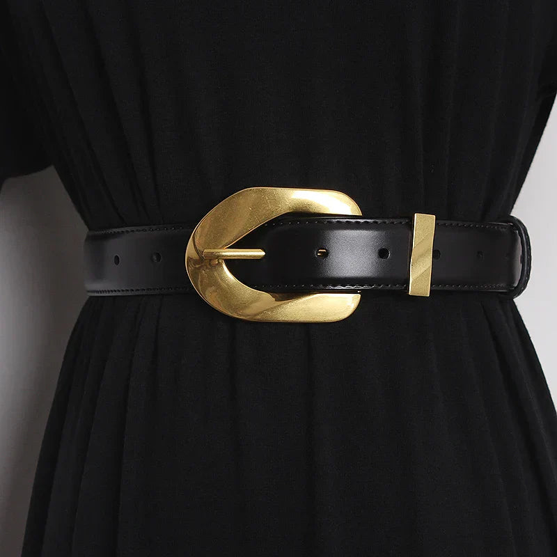 Ceinture En Cuir Véritable Avec Boucle Oversize Marquante Ajustable Et Taille Unique Durable