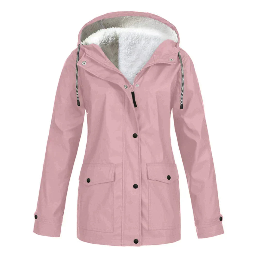 Veste De Pluie Pour Femme Doublée Polaire Coupe Décontractée À Capuche Mi Longue Imperméable