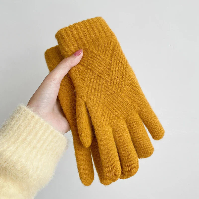 Gants En Cachemire À Motifs Diamant Tissés Taille Unique Doux Et Isolants Doigts Tactiles Compatibles Avec Écran Tactile