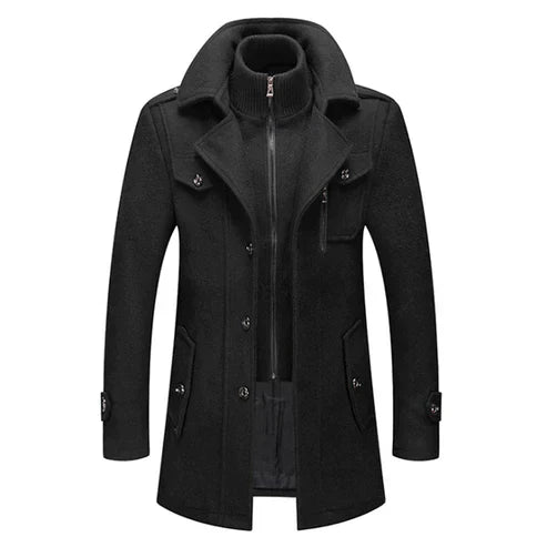 Manteau Trench Homme En Mélange De Laine Avec Double Boutonnage Col Haut Fermeture Éclair Et Boutons Vêtement D Hiver