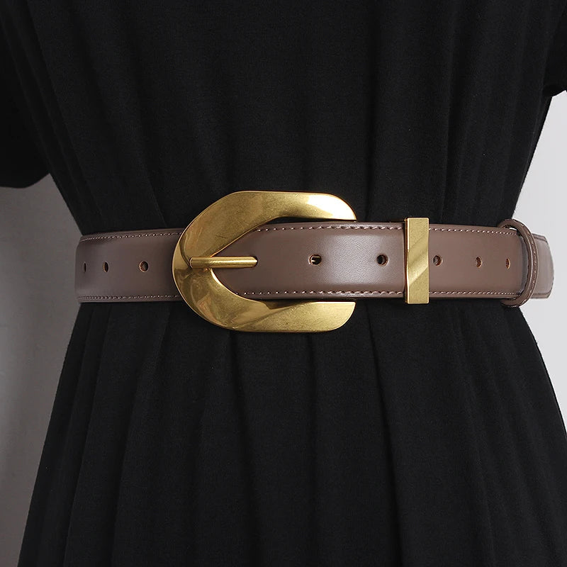 Ceinture En Cuir Véritable Avec Boucle Oversize Marquante Ajustable Et Taille Unique Durable