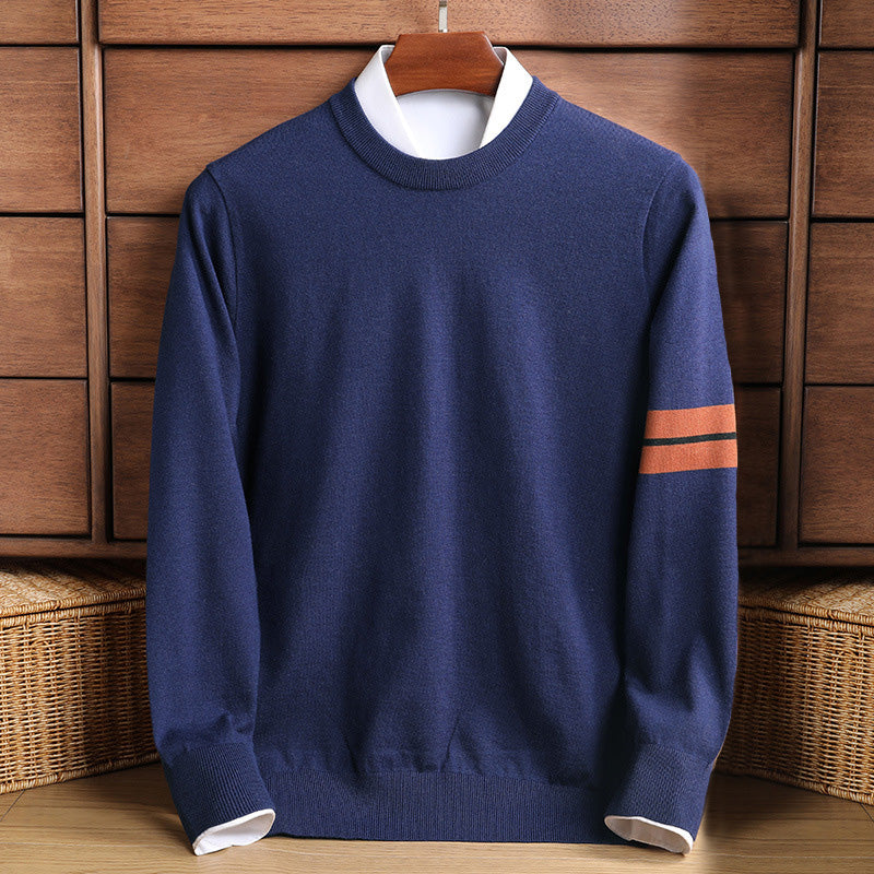 Pull Homme En Laine Mélangée Col Montant Détails Rayures Manches Coupe Classique