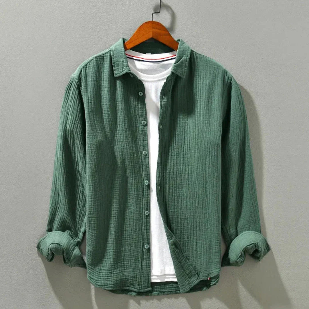 Chemise Décontractée Pour Homme Henry Loose En Gaze De Coton Respirante À Manches Longues