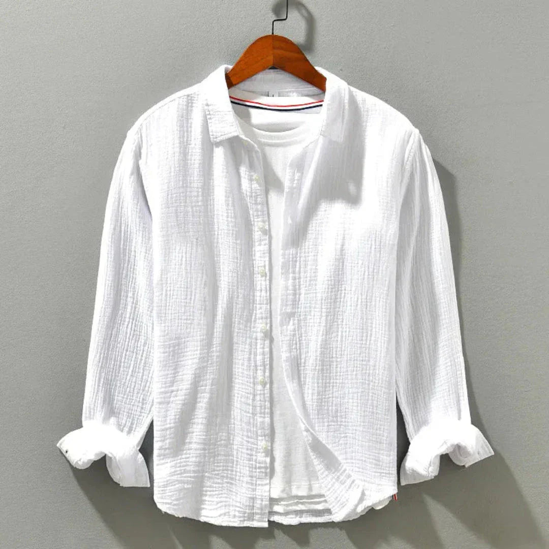 Chemise Décontractée Pour Homme Henry Loose En Gaze De Coton Respirante À Manches Longues