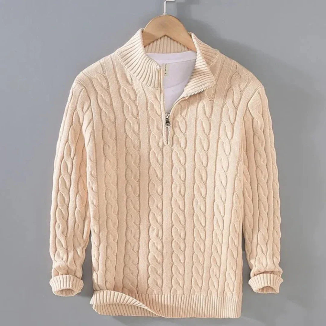 Pull En Maille Câble Hensley En Coton Avec Zip Demi Confort Respirant Et Ourlets Côtés Coton 100 Pourcent