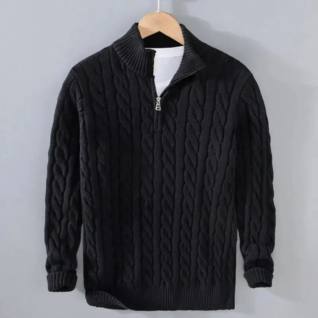 Pull En Maille Câble Hensley En Coton Avec Zip Demi Confort Respirant Et Ourlets Côtés Coton 100 Pourcent