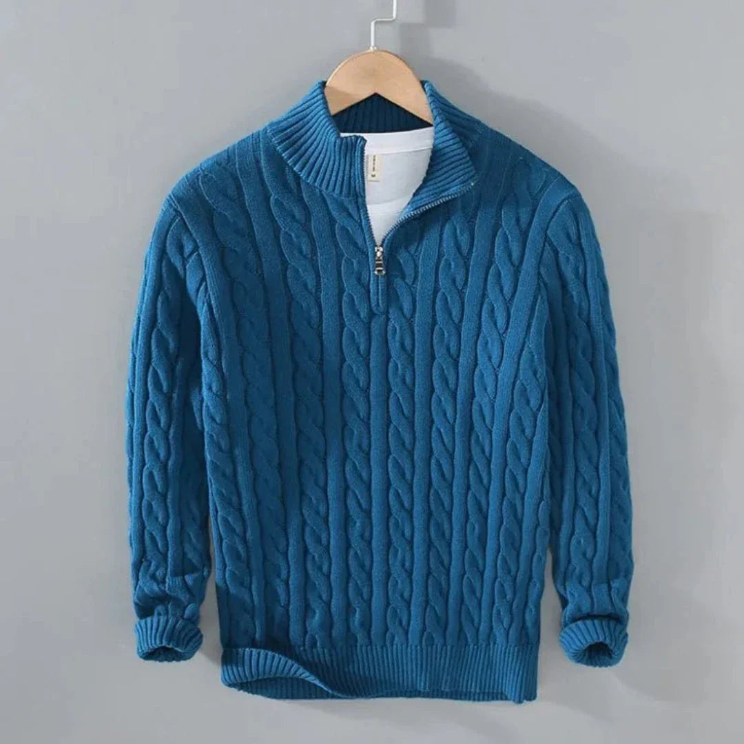 Pull En Maille Câble Hensley En Coton Avec Zip Demi Confort Respirant Et Ourlets Côtés Coton 100 Pourcent
