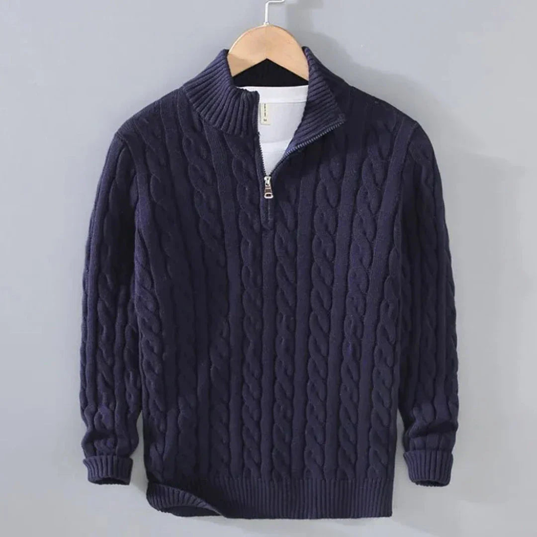 Pull En Maille Câble Hensley En Coton Avec Zip Demi Confort Respirant Et Ourlets Côtés Coton 100 Pourcent