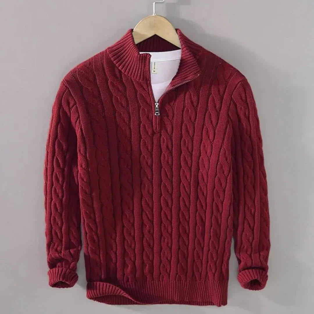Pull En Maille Câble Hensley En Coton Avec Zip Demi Confort Respirant Et Ourlets Côtés Coton 100 Pourcent
