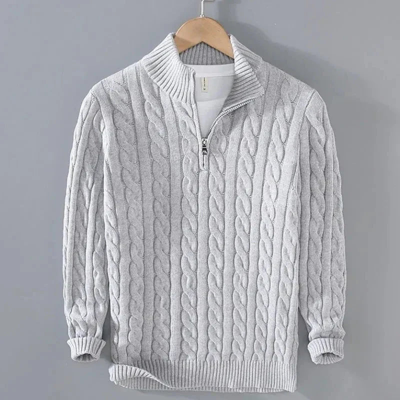 Pull En Maille Câble Hensley En Coton Avec Zip Demi Confort Respirant Et Ourlets Côtés Coton 100 Pourcent