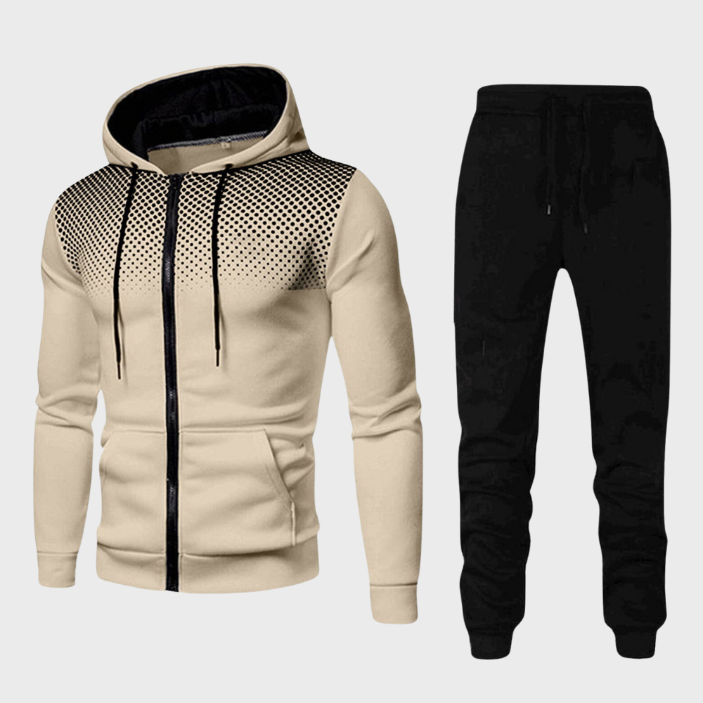 Ensemble Survêtement Homme Décontracté Avec Sweat À Capuche Zippé Et Pantalon Jogger À Coupe Ajustée Olive Noir