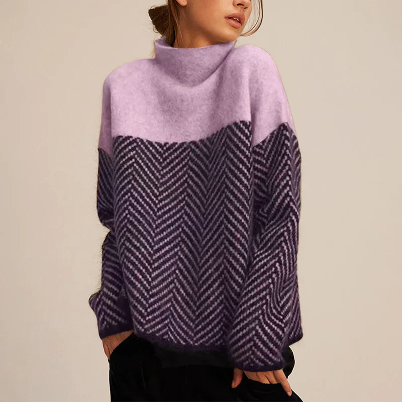 Pull Oversize Femme Motif Herringbone Confortable Pour Superposition Chic Chaud Parfait Automne Hiver