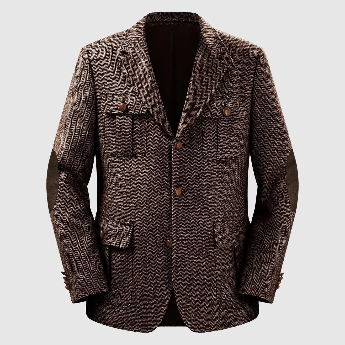 Amawinc Blazer Homme Cintré Motif Herringbone À Poches Patch Pour Automne Hiver Mariages