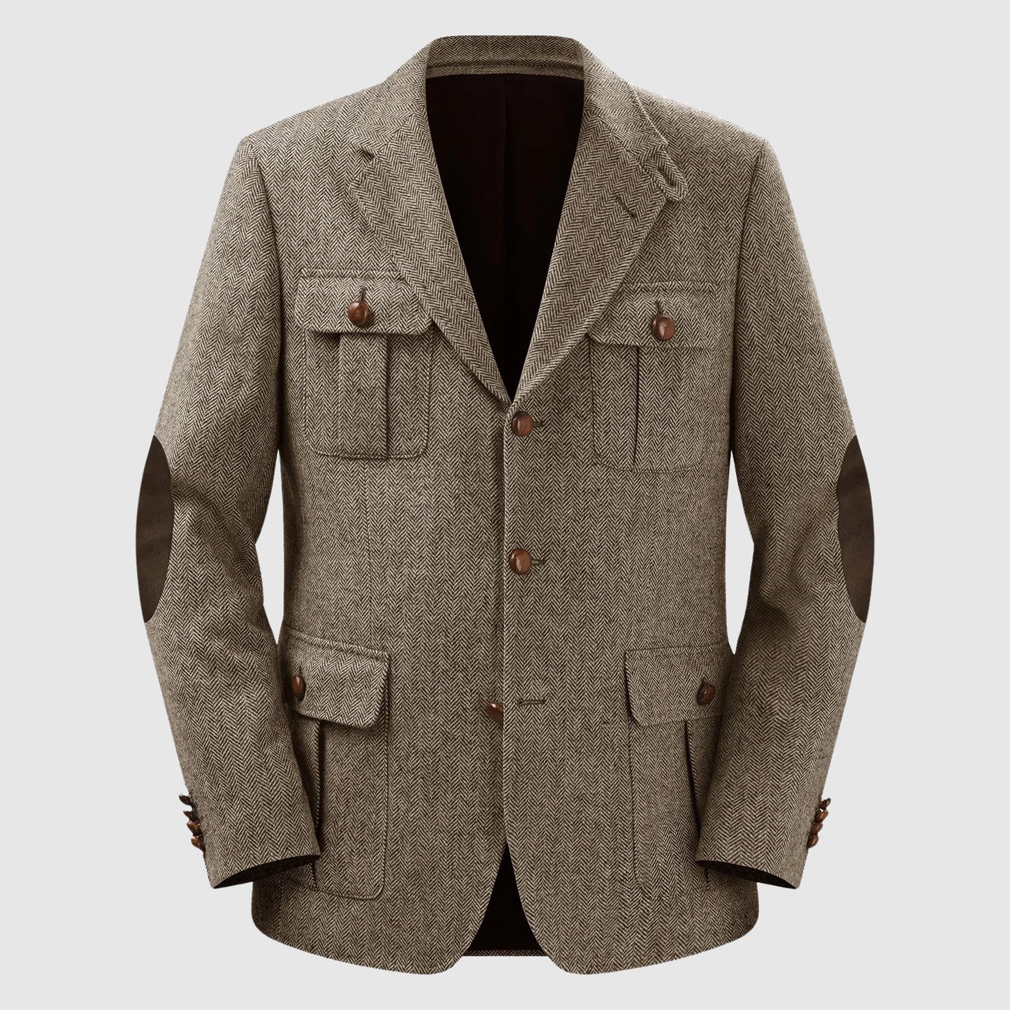 Amawinc Blazer Homme Cintré Motif Herringbone À Poches Patch Pour Automne Hiver Mariages