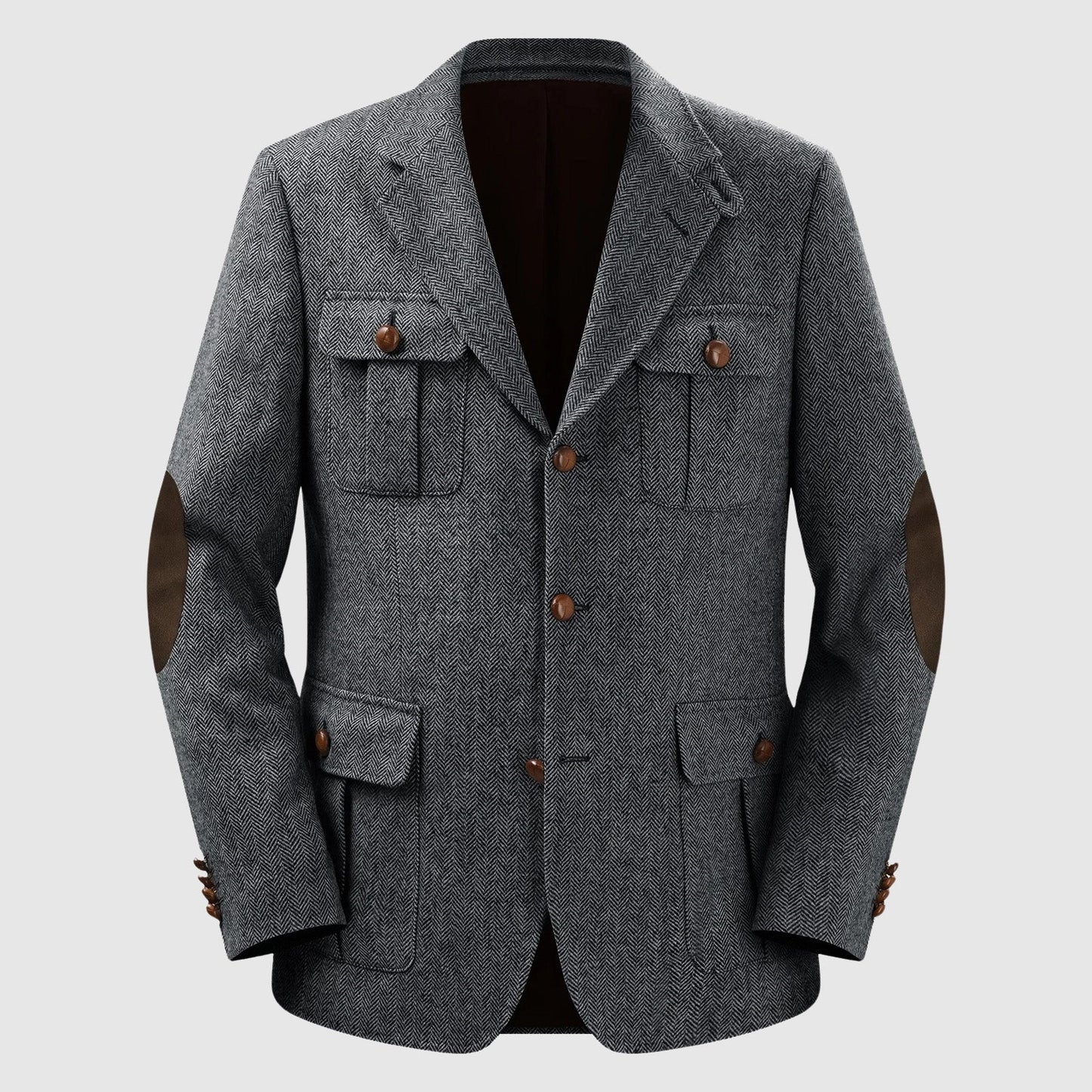Amawinc Blazer Homme Cintré Motif Herringbone À Poches Patch Pour Automne Hiver Mariages