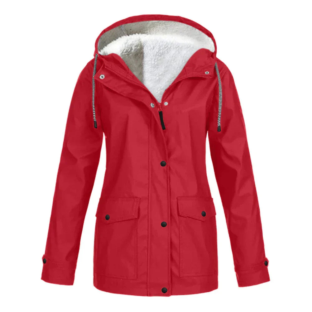 Veste De Pluie Pour Femme Doublée Polaire Coupe Décontractée À Capuche Mi Longue Imperméable