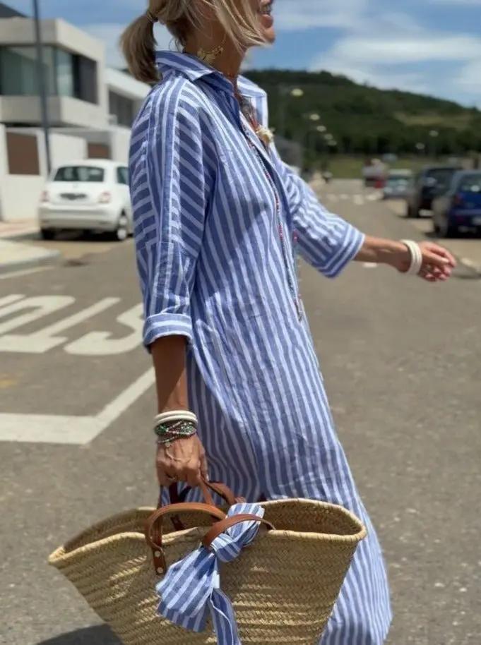Robe Chemise À Rayures Haut Bas Pour Femme Chic Et Polyvalente Pour Jour Et Soir