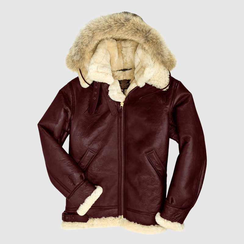 Blouson Pilote Highland Doublé Fourrure Avec Col Oversize Et Courroies Ajustables