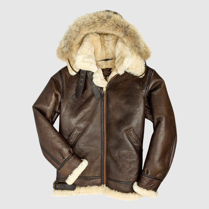 Blouson Pilote Highland Doublé Fourrure Avec Col Oversize Et Courroies Ajustables