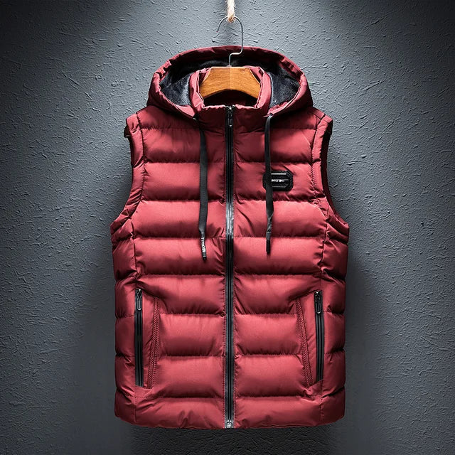 Gilet À Capuche Matelassé Pour Homme Coupe Regular Amovible Poches Zippées Idéale Pour Superposer En Plein Air
