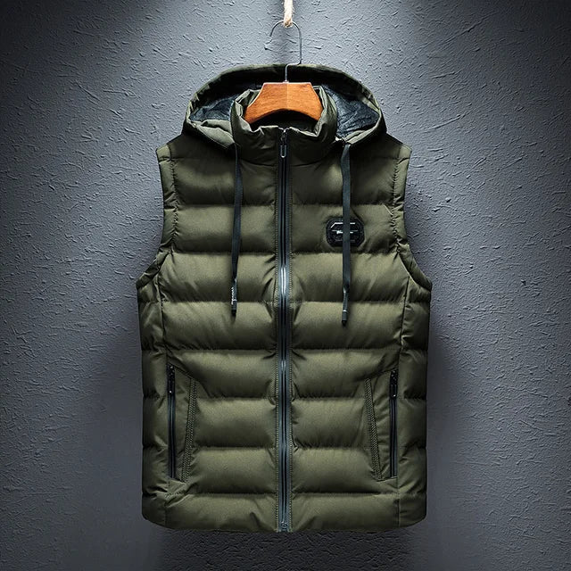 Gilet À Capuche Matelassé Pour Homme Coupe Regular Amovible Poches Zippées Idéale Pour Superposer En Plein Air