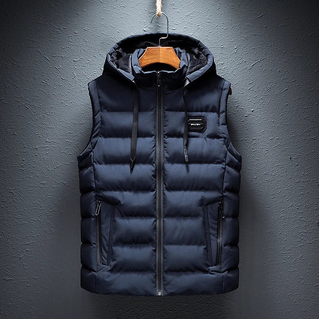 Gilet À Capuche Matelassé Pour Homme Coupe Regular Amovible Poches Zippées Idéale Pour Superposer En Plein Air