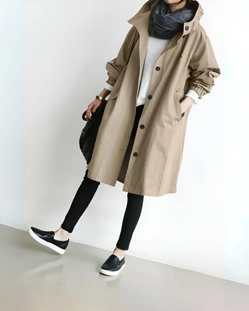 Manteau Trench À Capuche Pour Femme Élégant Léger Et Chaud Amawinc Pour Journée Urbaine