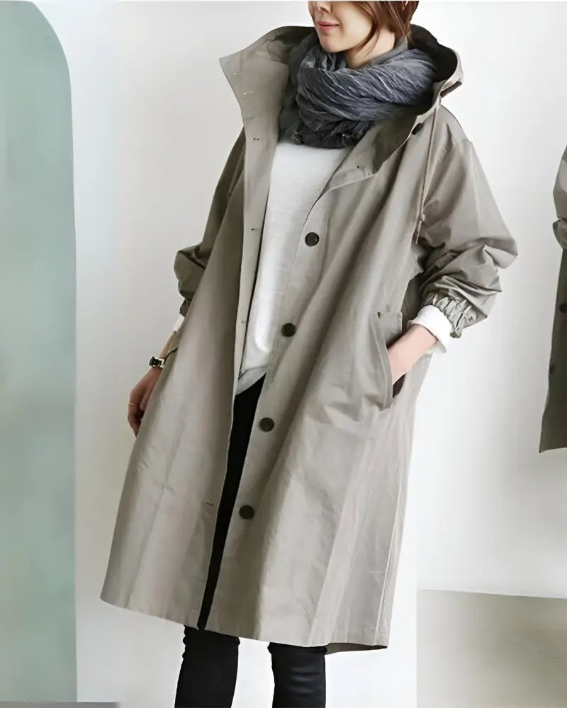 Manteau Trench À Capuche Pour Femme Élégant Léger Et Chaud Amawinc Pour Journée Urbaine