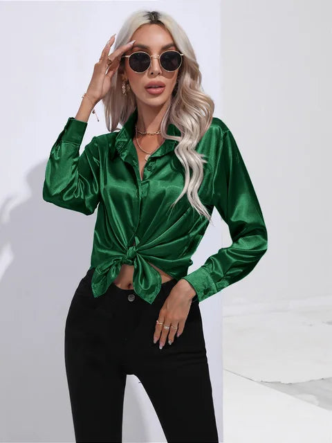 Camila Blouse Satin Fluide À Manches Longues Poignets Boutonnés Pour Tenues Professionnelles Et Décontractées