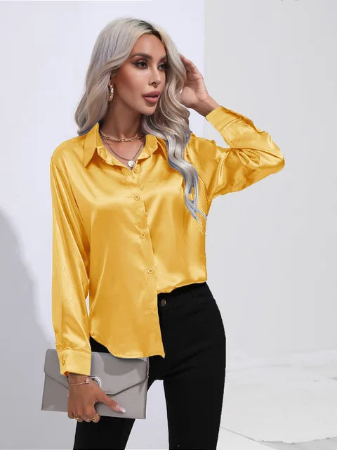 Camila Blouse Satin Fluide À Manches Longues Poignets Boutonnés Pour Tenues Professionnelles Et Décontractées