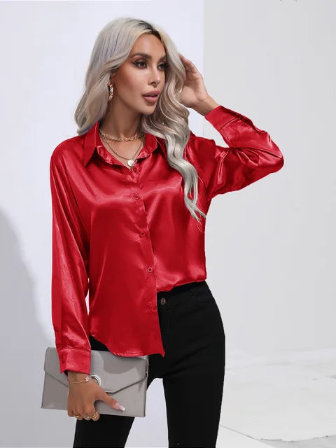 Camila Blouse Satin Fluide À Manches Longues Poignets Boutonnés Pour Tenues Professionnelles Et Décontractées