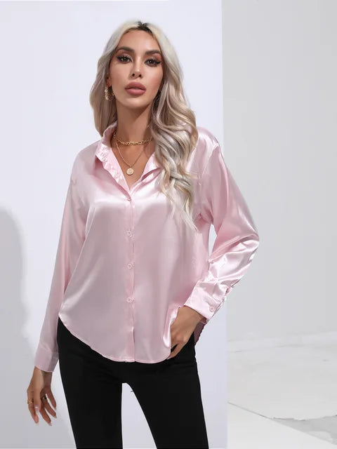 Camila Blouse Satin Fluide À Manches Longues Poignets Boutonnés Pour Tenues Professionnelles Et Décontractées