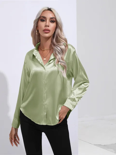 Camila Blouse Satin Fluide À Manches Longues Poignets Boutonnés Pour Tenues Professionnelles Et Décontractées