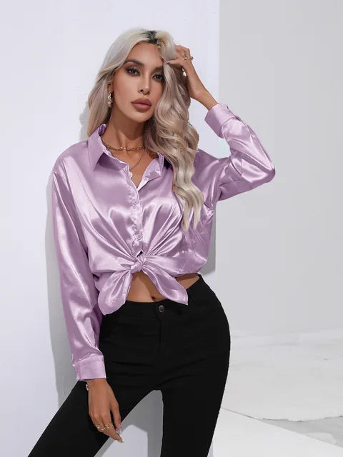 Camila Blouse Satin Fluide À Manches Longues Poignets Boutonnés Pour Tenues Professionnelles Et Décontractées
