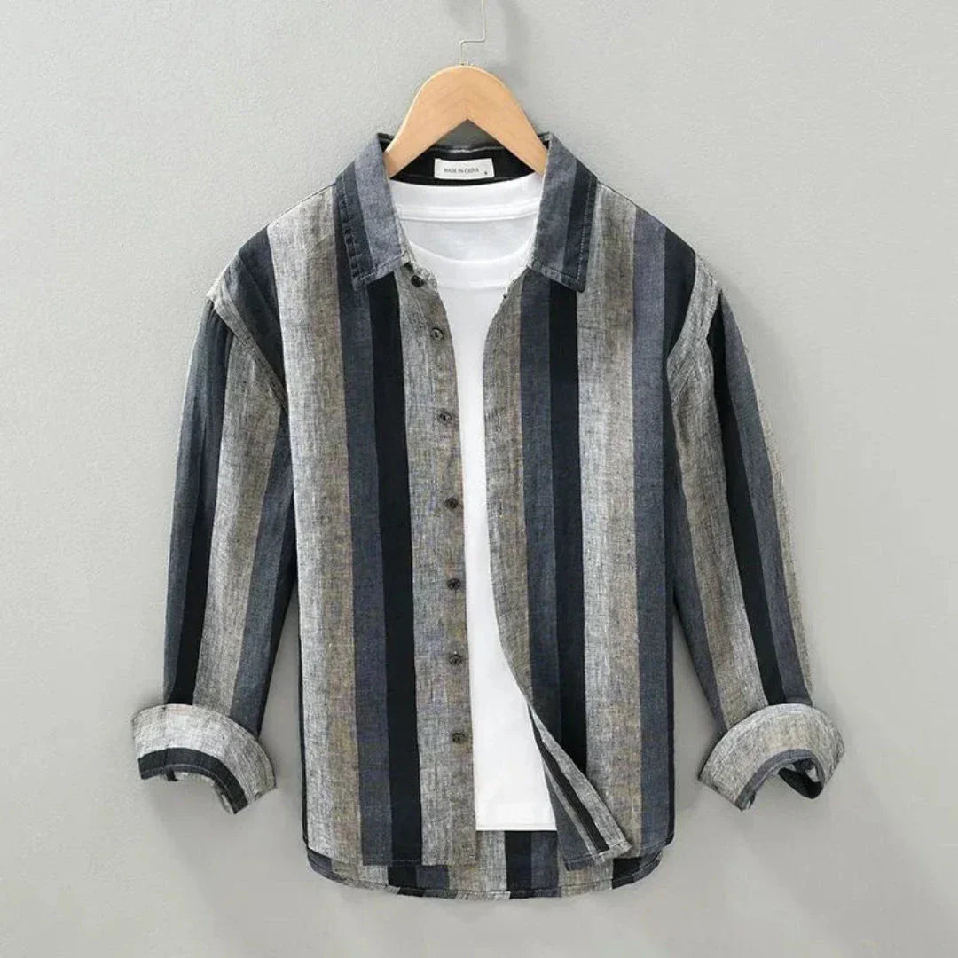 Chemise En Lin À Rayures Verticales Hudson Classic Pour Hommes Respirante Léger Décontractée Quotidienne