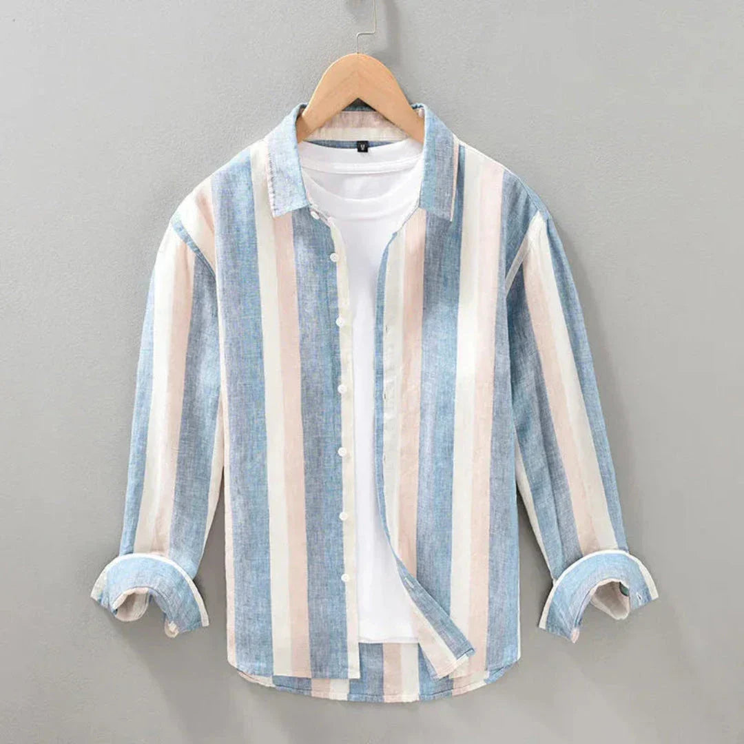 Chemise En Lin À Rayures Verticales Hudson Classic Pour Hommes Respirante Léger Décontractée Quotidienne